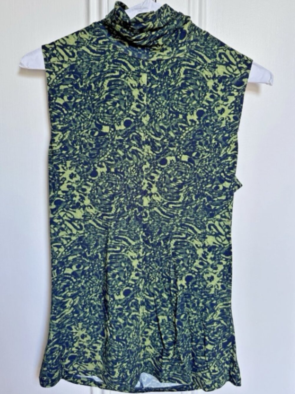 PROENZA SCHOULER WHITE LABEL INES SHADOW Green Print Top Mock Neck Sleeveless S